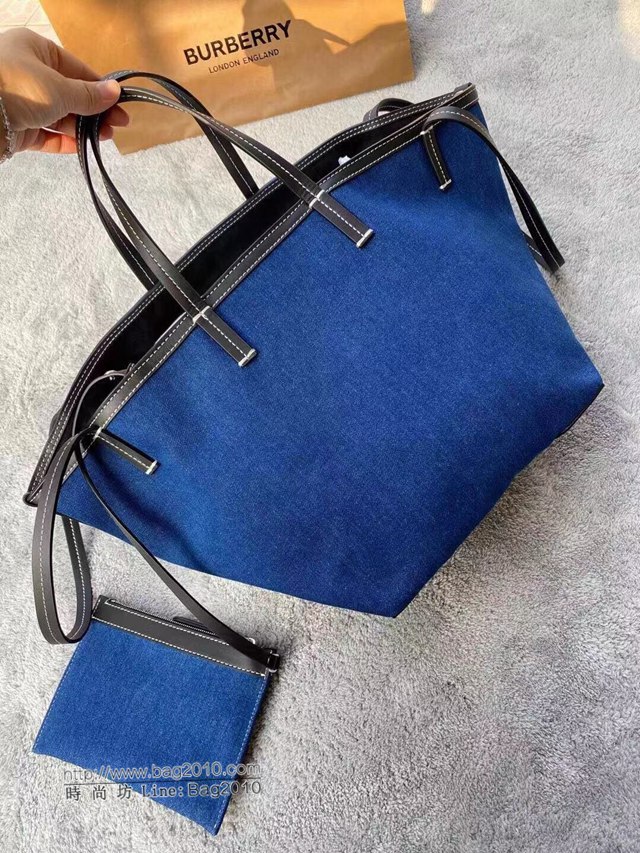 Burberry專櫃新款包包 巴寶莉徽標圖案牛仔布Beach Tote沙灘托特包手提包  db1222
